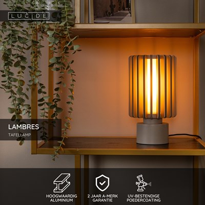 Lucide LAMBRES - Tafellamp - Ø 15 cm - 1xE27 - Taupe